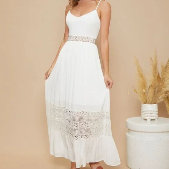 Lace Insert Ruffle Hem Slip Dress - Picture 7 of 15